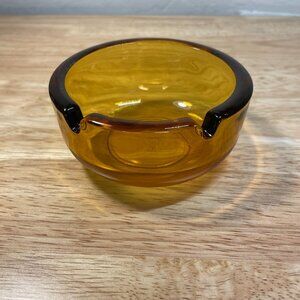 Vintage Mid Century Modern Amber Glass Decorative Ashtray Trinket Dish Round
